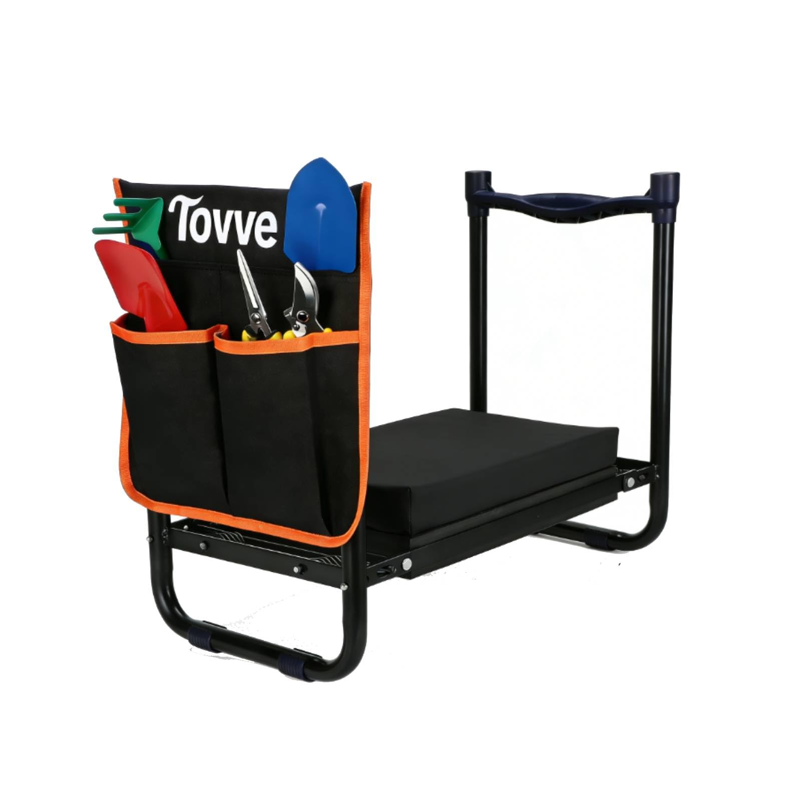 Tovve Foldable Garden Kneeler and Seat, Heavy Duty Garden Stool with 10" Wide Detachable Kneeling Pad, Portable Garden Bench Chair with Large Garden Tool Bag, Gardening Gifts for Women, Seniors, Mom