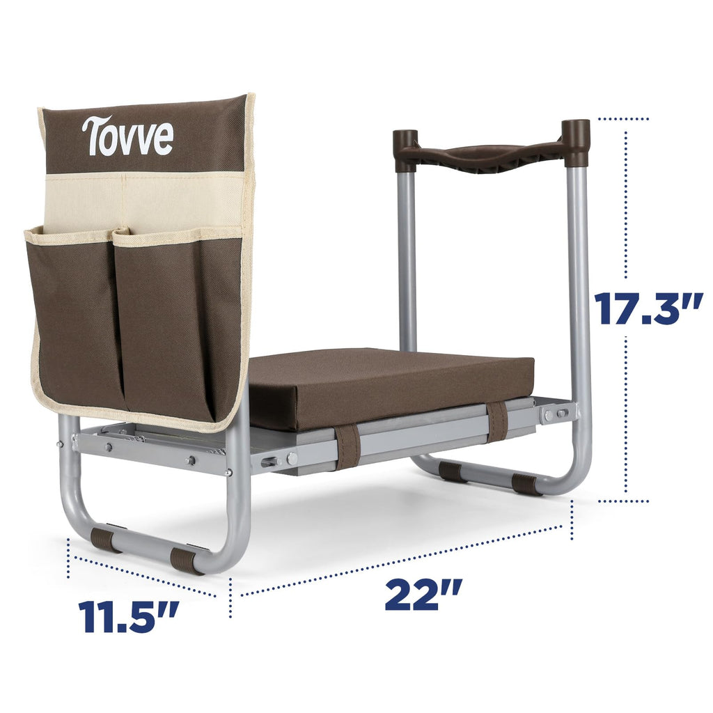 Tovve Foldable Garden Kneeler and Seat, Heavy Duty Garden Stool with 10" Wide Detachable Kneeling Pad, Portable Garden Bench Chair with Large Garden Tool Bag, Gardening Gifts for Women, Seniors, Mom
